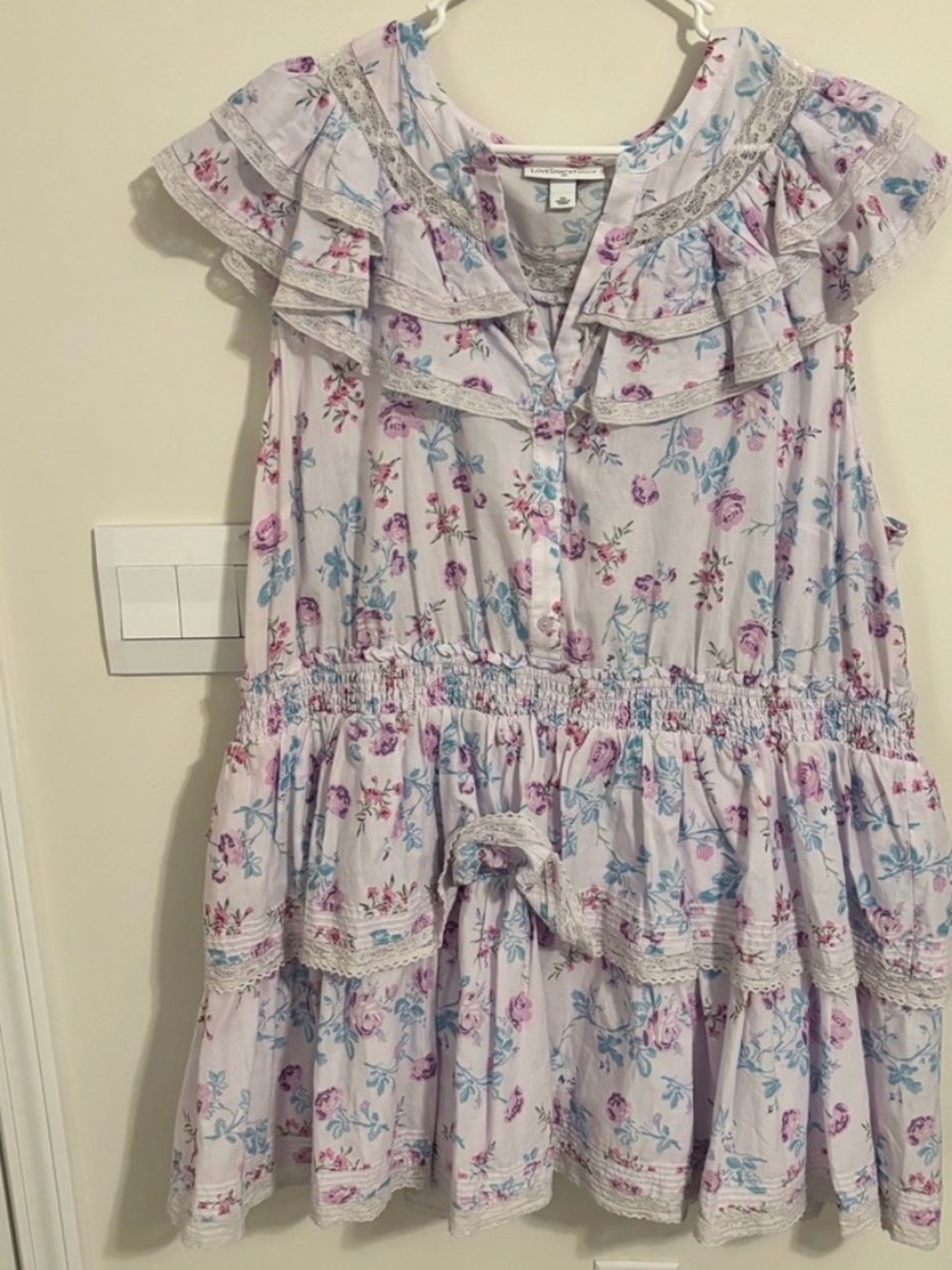LoveShackFancy Girls Lavender Floral Ruffle Dress 3x